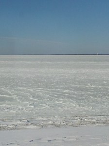 Beach at bottom edge.  Ice out to lighthouse!