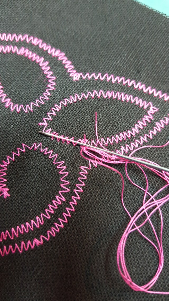 Spiral eye through stitches
